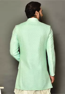 Mintgreen anghrakha pattern work indo western 4