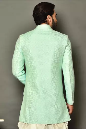 Mintgreen anghrakha pattern work indo western