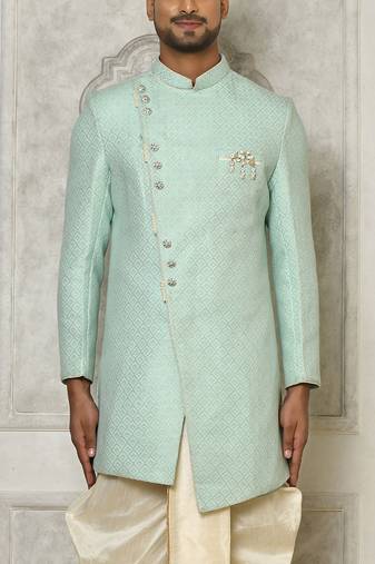 Mintgreen anghrakha pattern work indo western