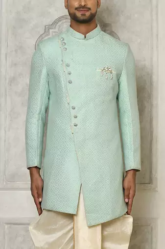 Mintgreen anghrakha pattern work indo western