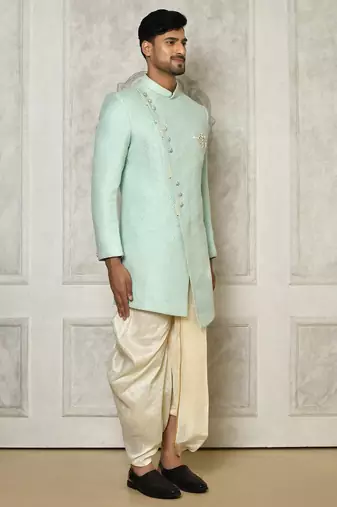 Mintgreen anghrakha pattern work indo western