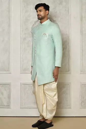 Mintgreen anghrakha pattern work indo western