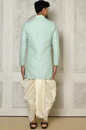 Mintgreen anghrakha pattern work indo western