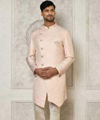 Rose gold anghrakha pattern work indo western 1