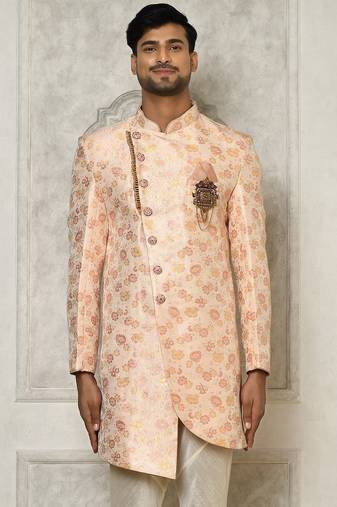 Baby pink anghrakha pattern work indo western