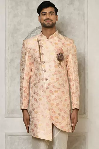 Baby pink anghrakha pattern work indo western