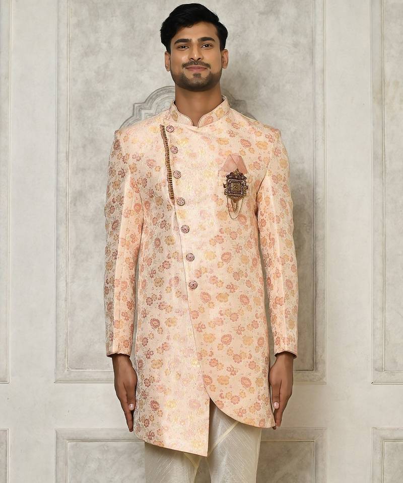 Baby pink anghrakha pattern work indo western