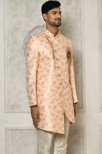 Baby pink anghrakha pattern work indo western