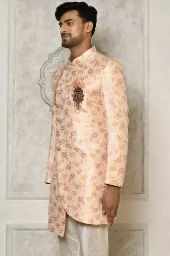 Baby pink anghrakha pattern work indo western