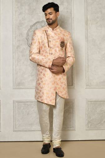 Baby pink anghrakha pattern work indo western