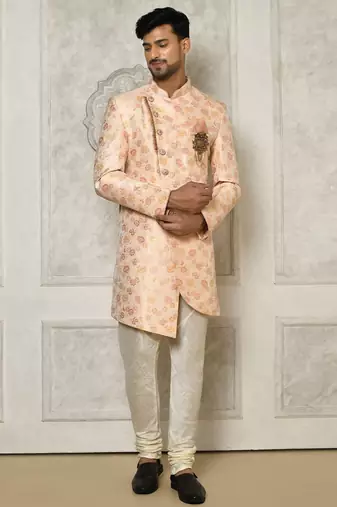 Baby pink anghrakha pattern work indo western