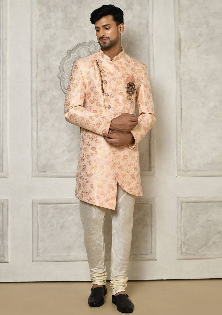 Baby pink anghrakha pattern work indo western