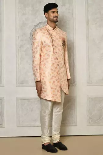 Baby pink anghrakha pattern work indo western