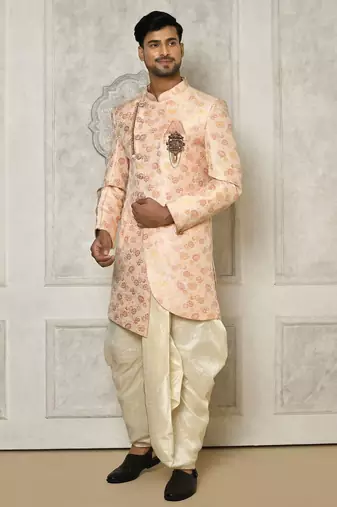Baby pink anghrakha pattern work indo western