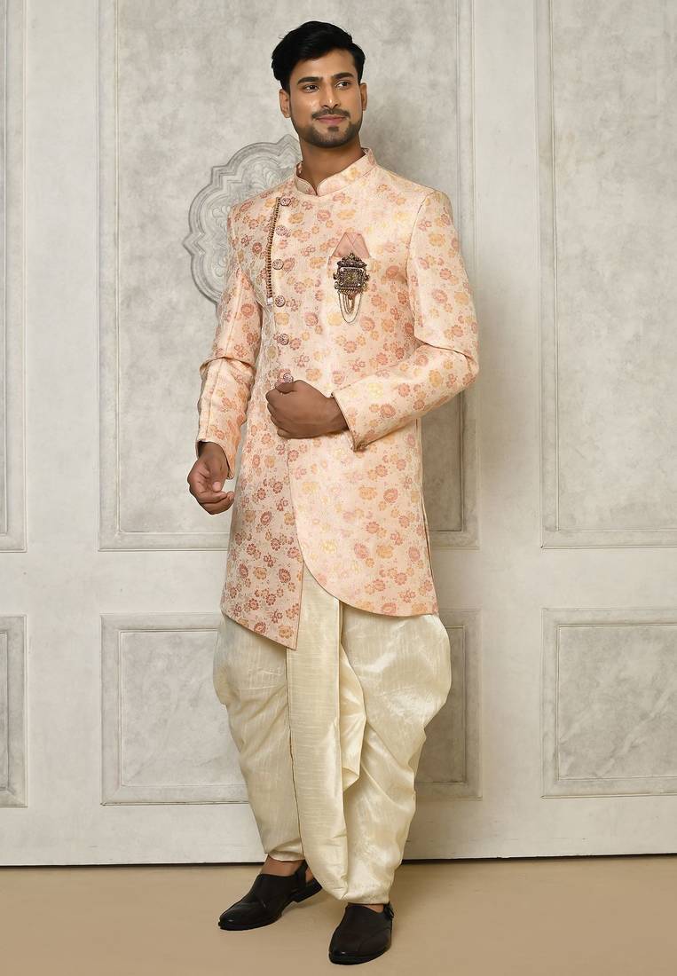 Baby pink anghrakha pattern work indo western