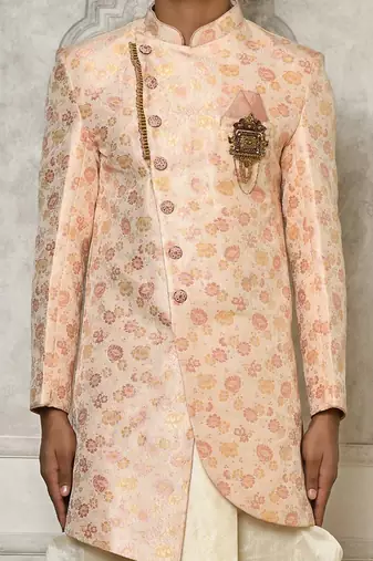 Baby pink anghrakha pattern work indo western