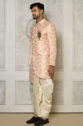 Baby pink anghrakha pattern work indo western