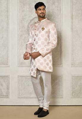 Rose gold anghrakha pattern work indo western 1