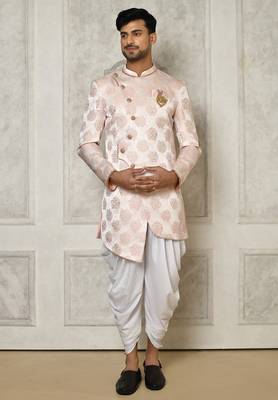 Rose gold anghrakha pattern work indo western 1