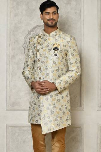 Grey anghrakha pattern work indo western