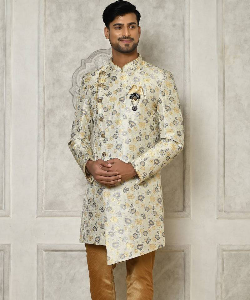 Grey anghrakha pattern work indo western
