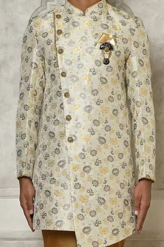 Grey anghrakha pattern work indo western