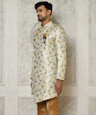 Grey anghrakha pattern work indo western 3