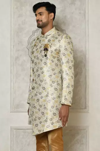 Grey anghrakha pattern work indo western