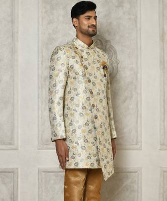 Grey anghrakha pattern work indo western 4
