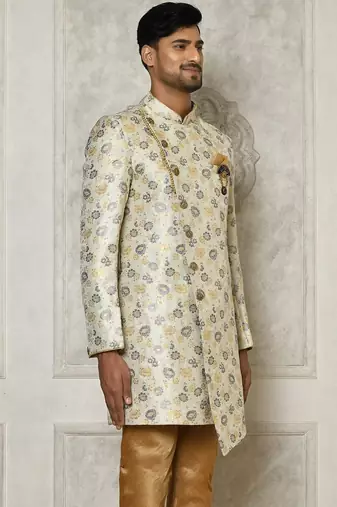 Grey anghrakha pattern work indo western