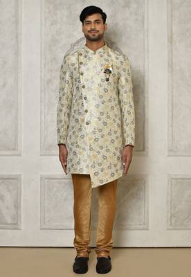 Grey anghrakha pattern work indo western 1