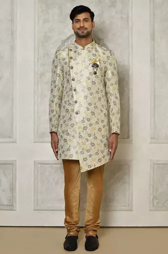 Grey anghrakha pattern work indo western