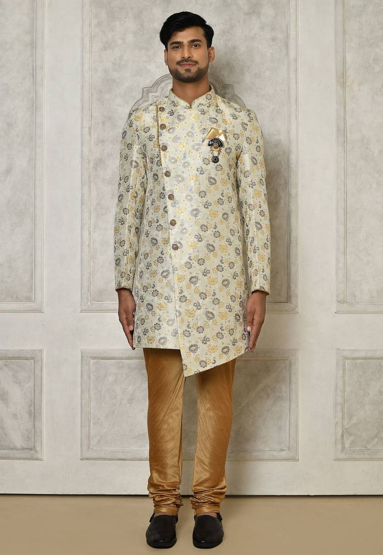 Grey anghrakha pattern work indo western