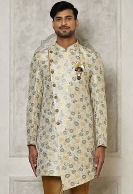 Grey anghrakha pattern work indo western 2