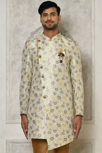 Grey anghrakha pattern work indo western