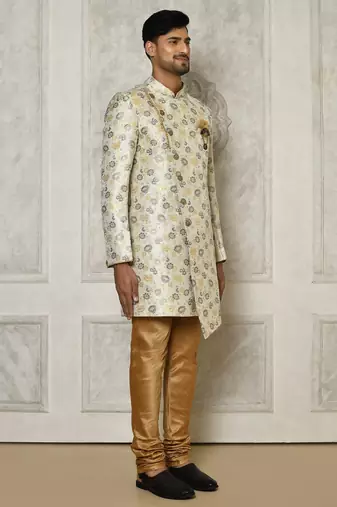 Grey anghrakha pattern work indo western