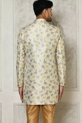 Grey anghrakha pattern work indo western
