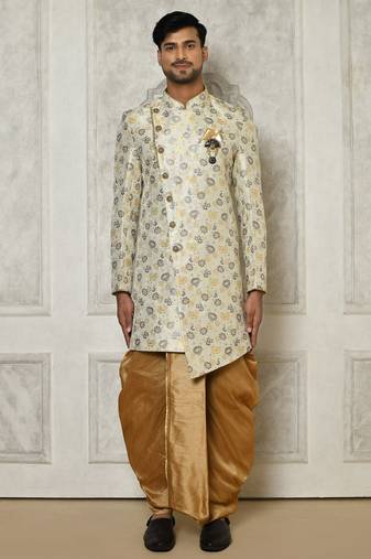 Grey anghrakha pattern work indo western