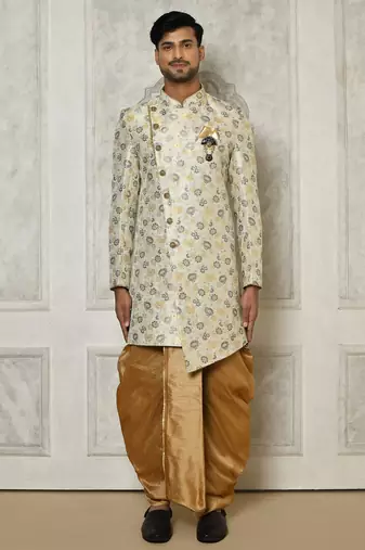 Grey anghrakha pattern work indo western