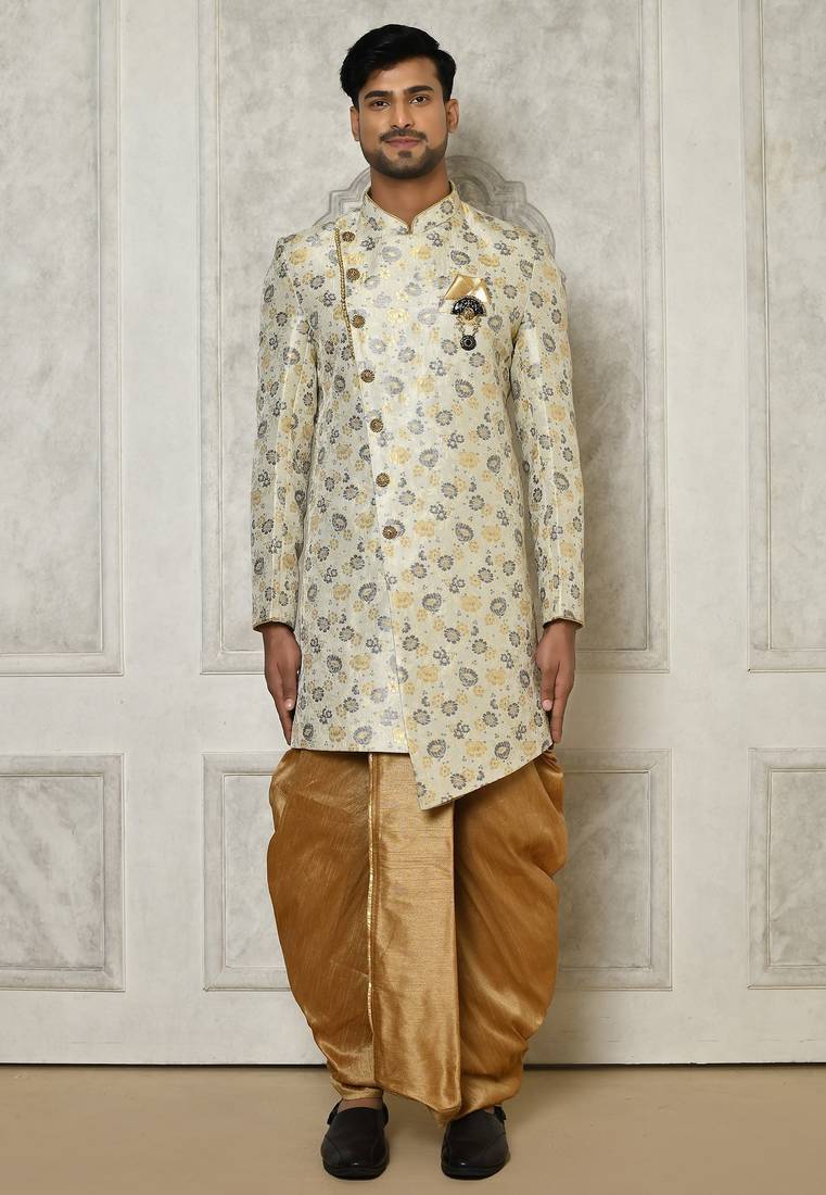 Grey anghrakha pattern work indo western