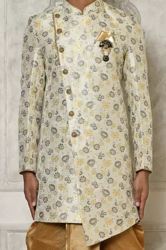 Grey anghrakha pattern work indo western
