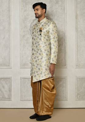 Grey anghrakha pattern work indo western 3