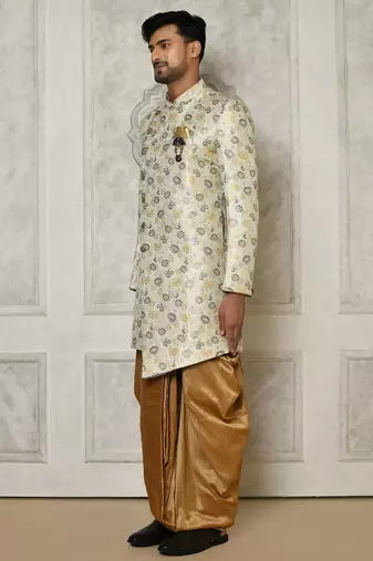 Grey anghrakha pattern work indo western