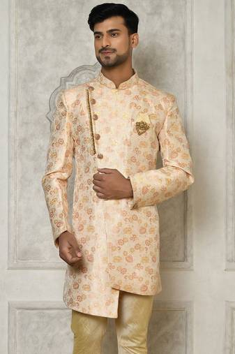Peach anghrakha pattern work indo western