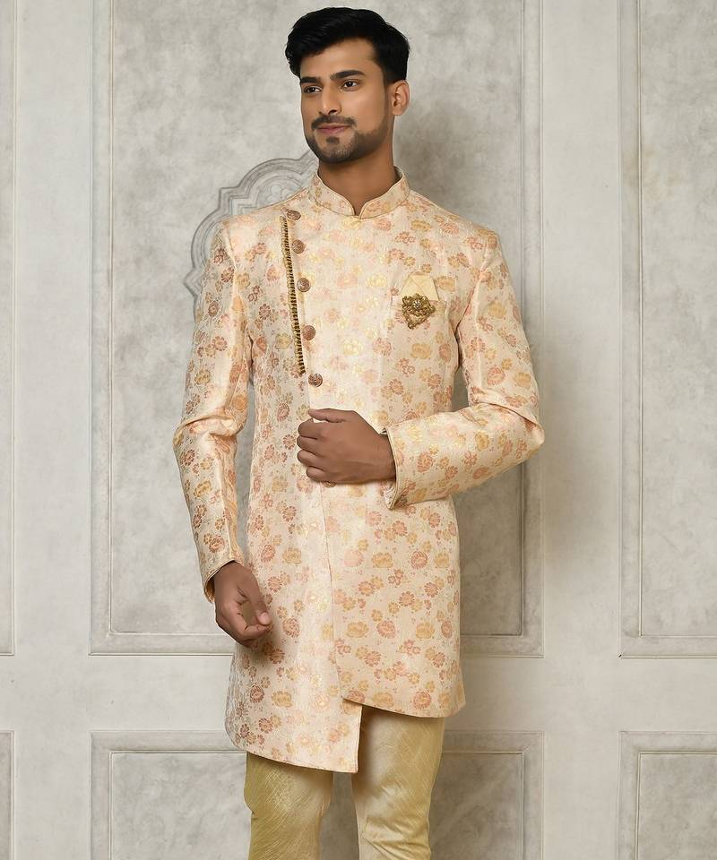 Peach anghrakha pattern work indo western