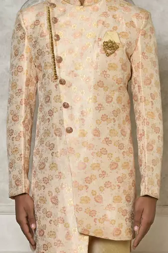 Peach anghrakha pattern work indo western