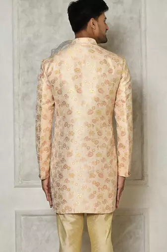 Peach anghrakha pattern work indo western