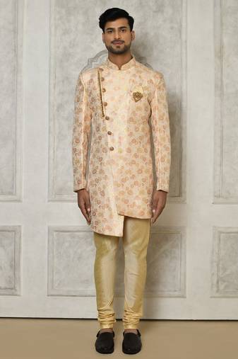 Peach anghrakha pattern work indo western