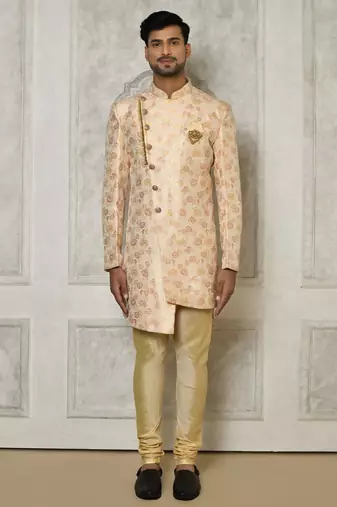 Peach anghrakha pattern work indo western