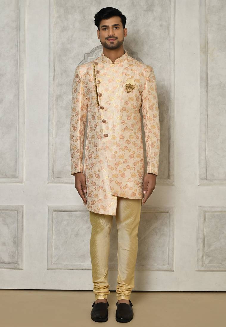 Peach anghrakha pattern work indo western